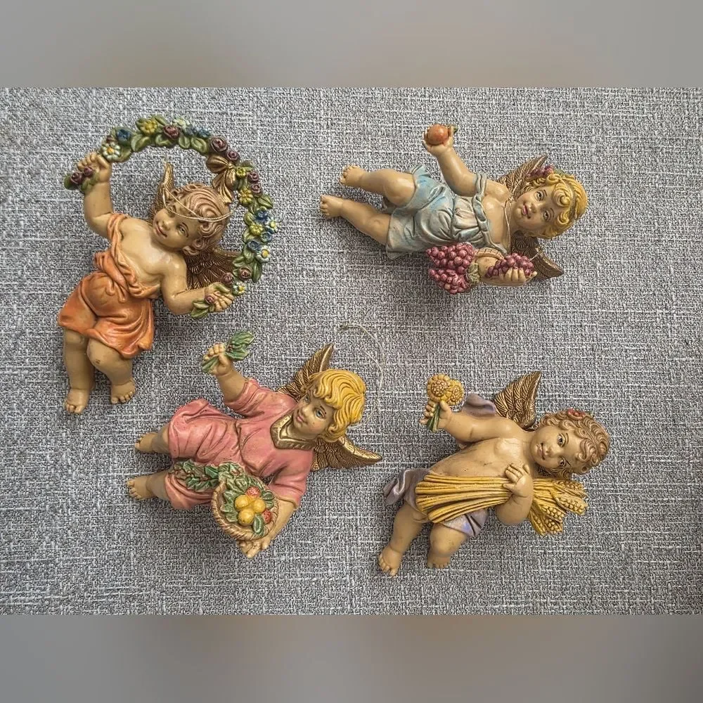 Vtg Angel Cherub Depose Italy 5' Wall Ornaments Hanging Set Of 4 135 136 137 138
